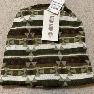 NWT Sun + Stone Green and White Tribal Knit Beanie Neck Gaiter Wear 3 Ways